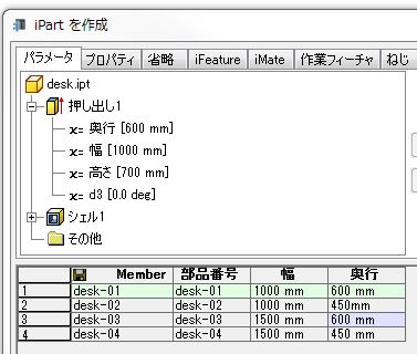 iPart 寸法 変更